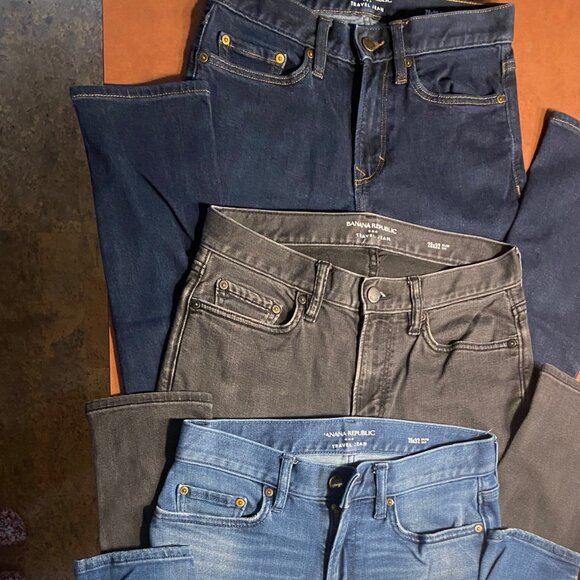 LOT OF 5 PAIRS! Banana Republic Traveler Jeans Men's SLIM 28X32, gorgeous - Picture 2 of 14